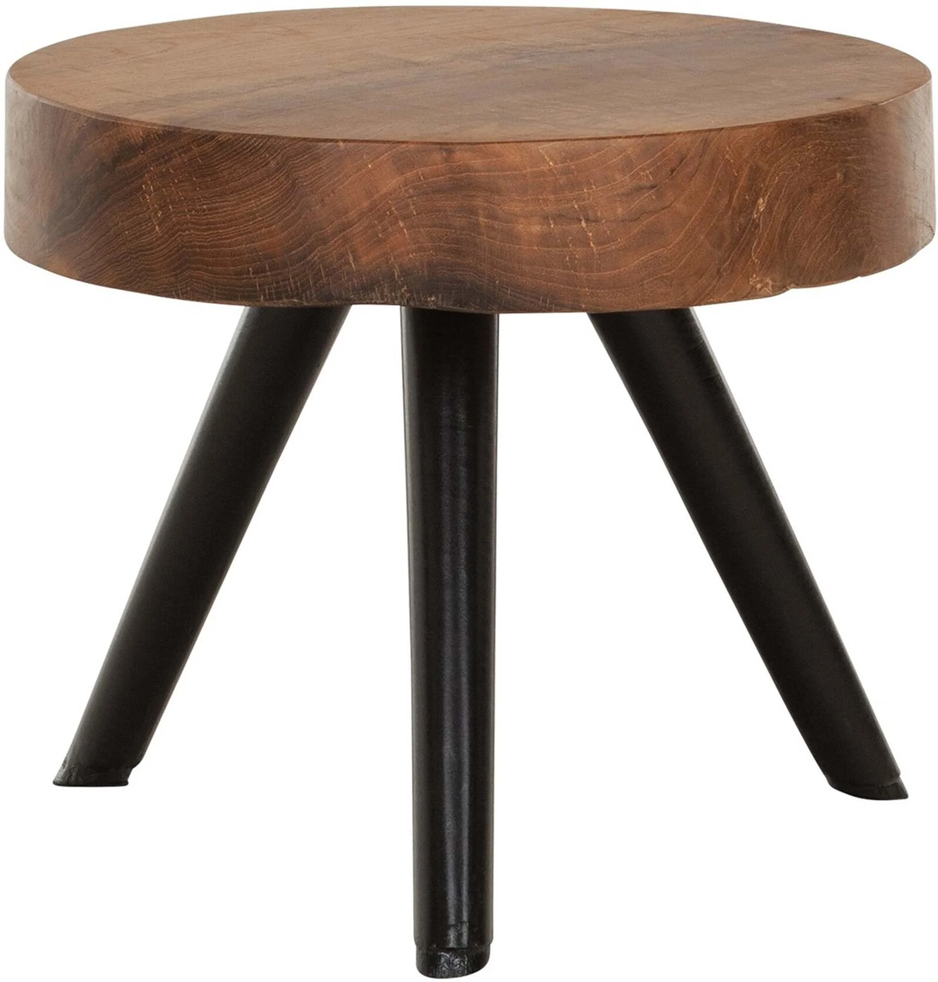Couchtisch Disk aus Teakholz, rundes Massivholz-Design, natur, Ø 40 cm, Metallgestell