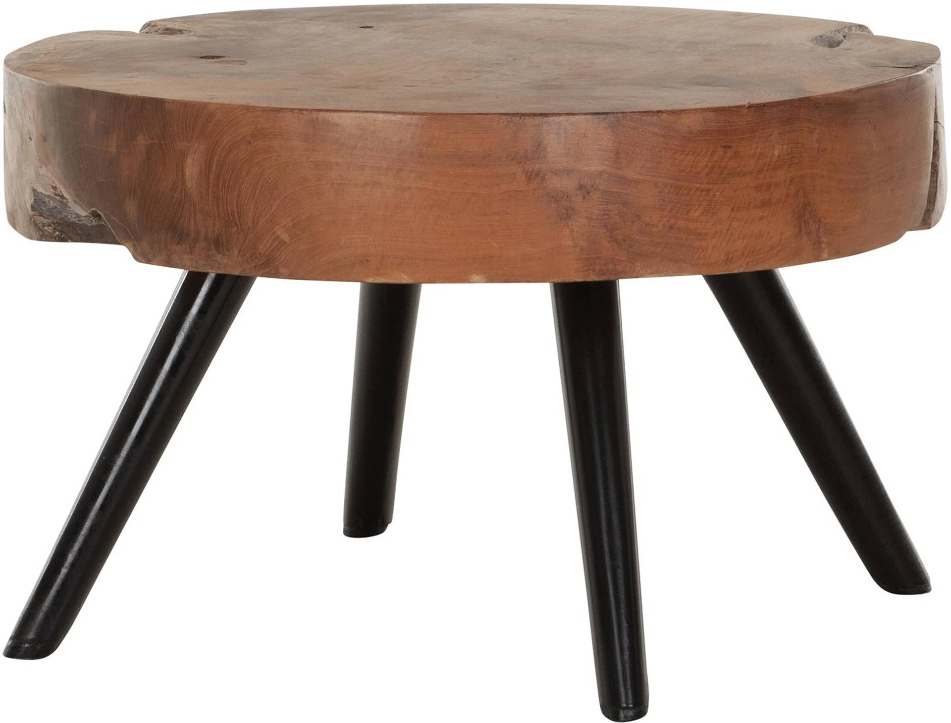 Couchtisch Disk aus Teakholz, rundes Design, Massivholz, Natur, Ø 60 cm, Metallgestell - Must Living
