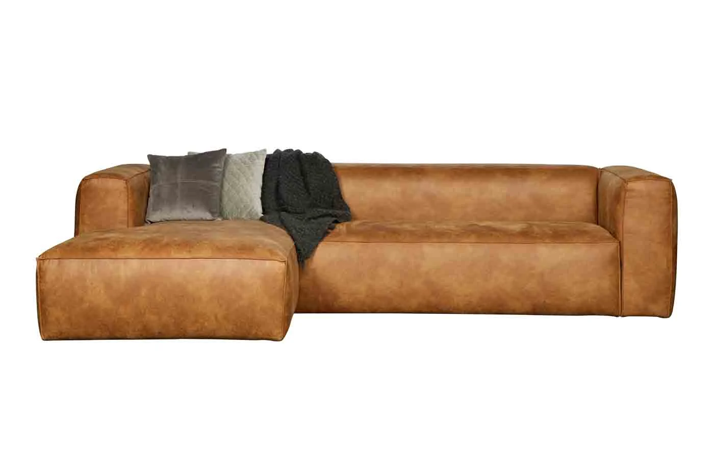Ecksofa Bean Lederoptik, modern links, cognacbraun, bequeme Polsterung und großzügige Sitzfläche - Woood