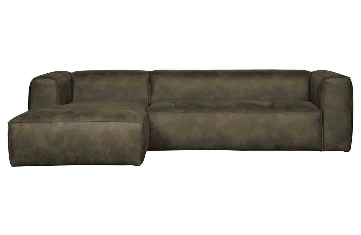 Ecksofa Bean Lederoptik, modern und komfortabel, links, grün Army, großzügige Sitzfläche - Woood
