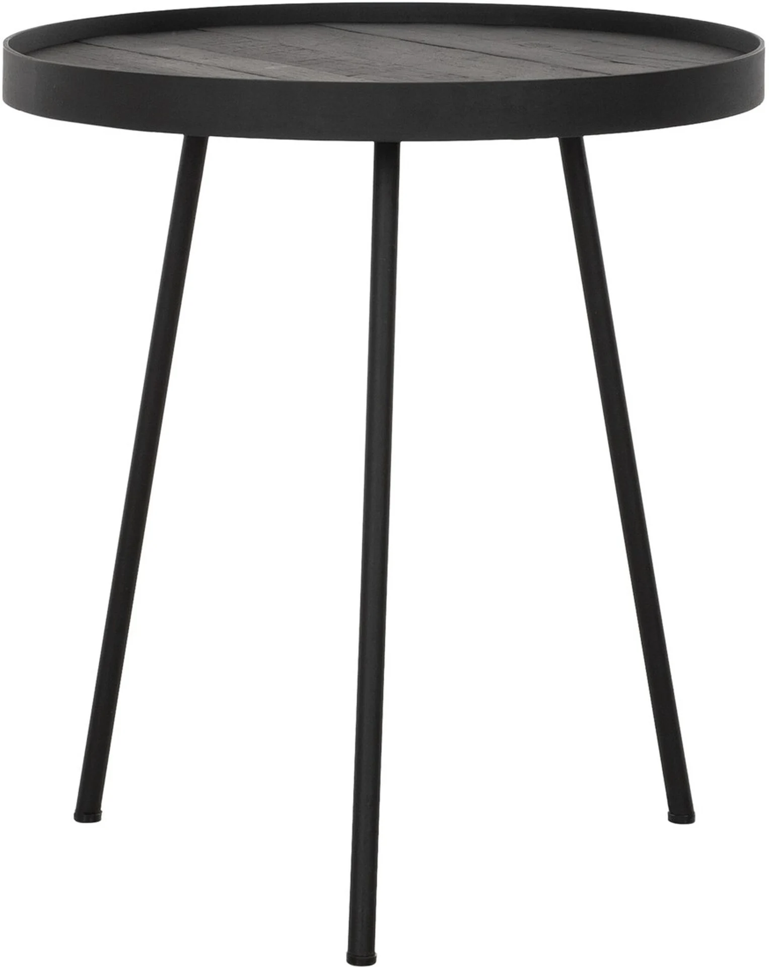 Couchtisch Saturnus Teakholz rund, modern industrial Design, schwarz gebeizt, Ø 40 cm - dtp Home