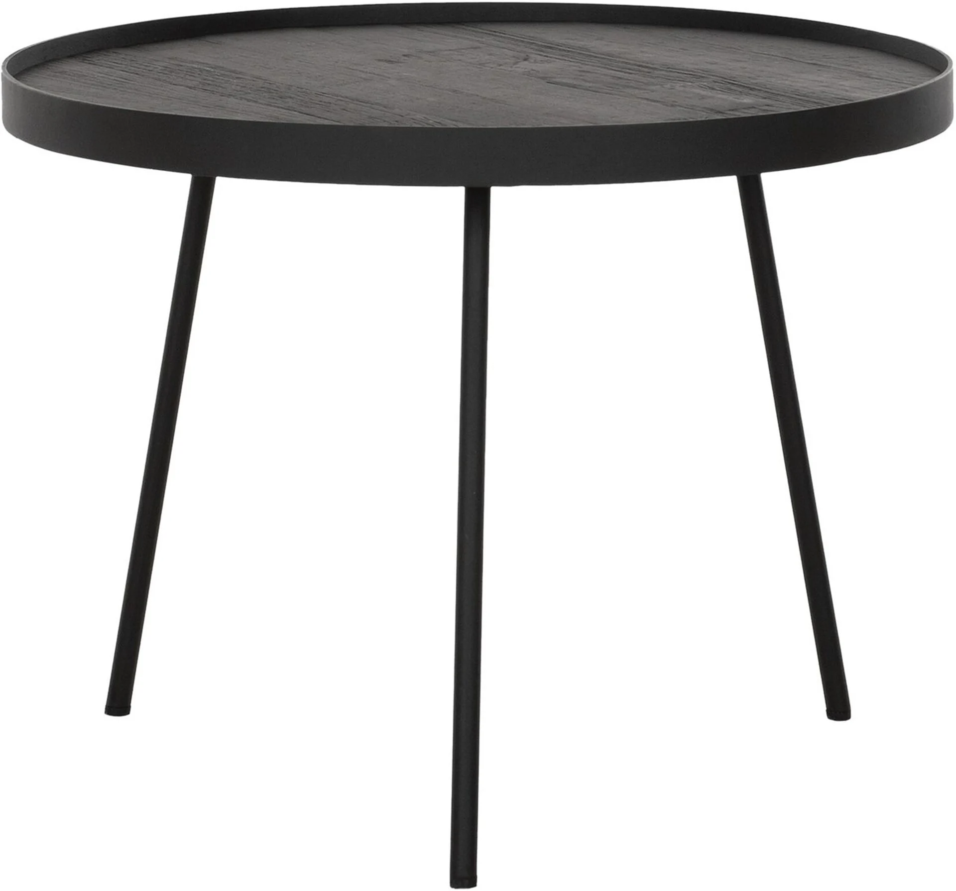Couchtisch Saturnus Teakholz rund, modernes Design, Schwarz, Ø 50 cm, Metallgestell - dtp Home