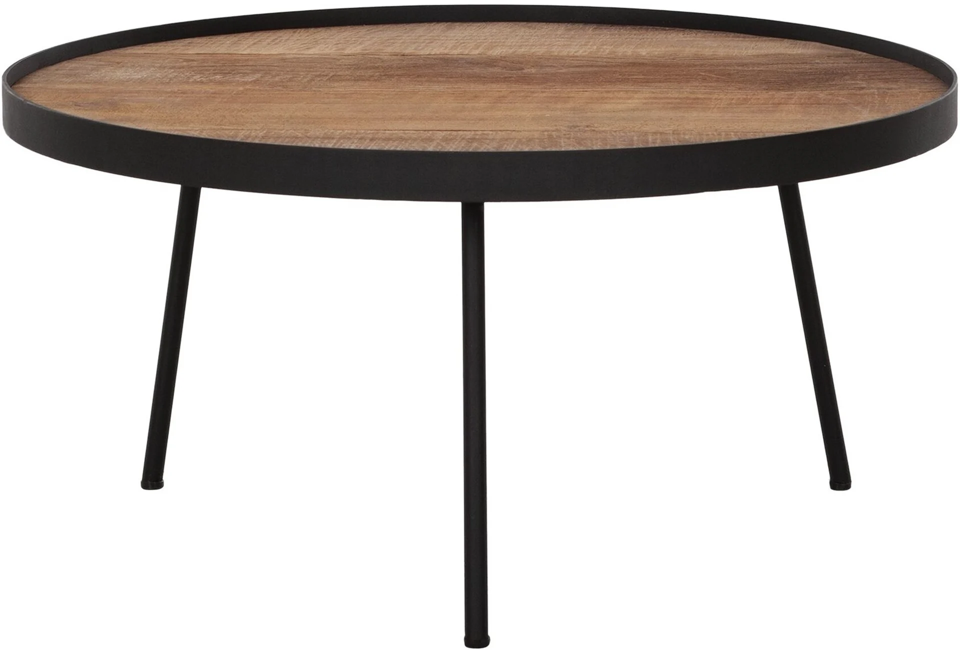 Couchtisch Saturnus Teakholz rund, modern und industrial, Natur, Ø 60 cm, Metallgestell - dtp Home