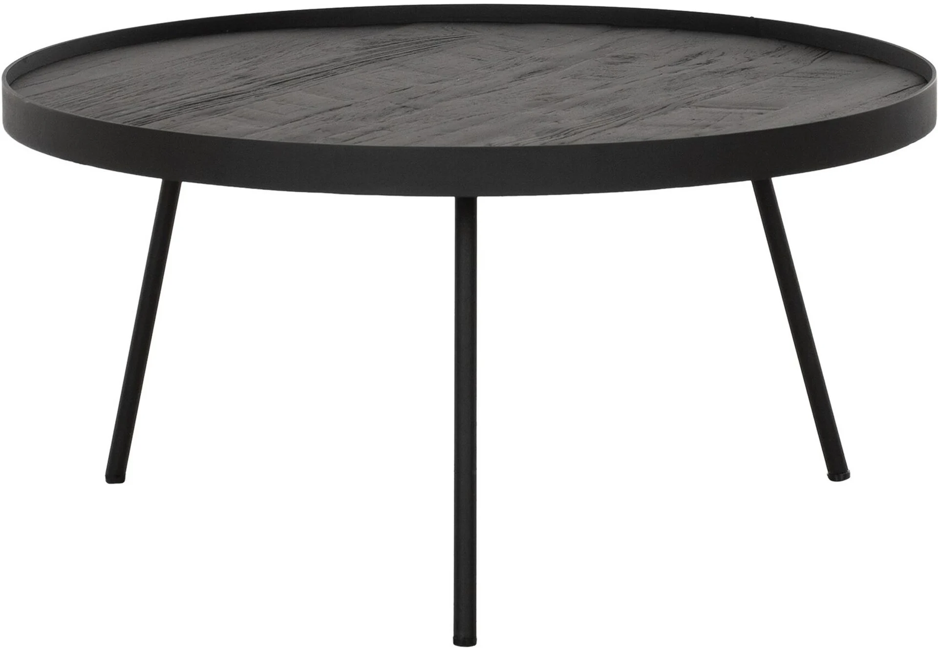 Couchtisch Saturnus aus Teakholz und Metall, rund, modern im Industrial Stil, schwarz, Ø 60 cm - dtp Home