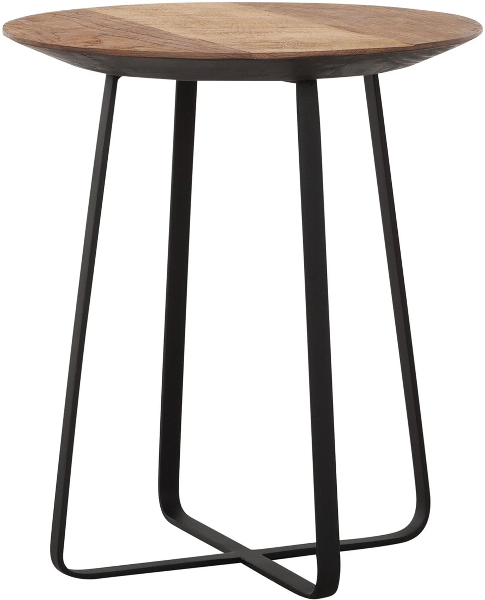 Couchtisch Neptunes aus Teakholz, modern und rund, Natur, Metallgestell in Schwarz, Ø 40 cm - dtp Home