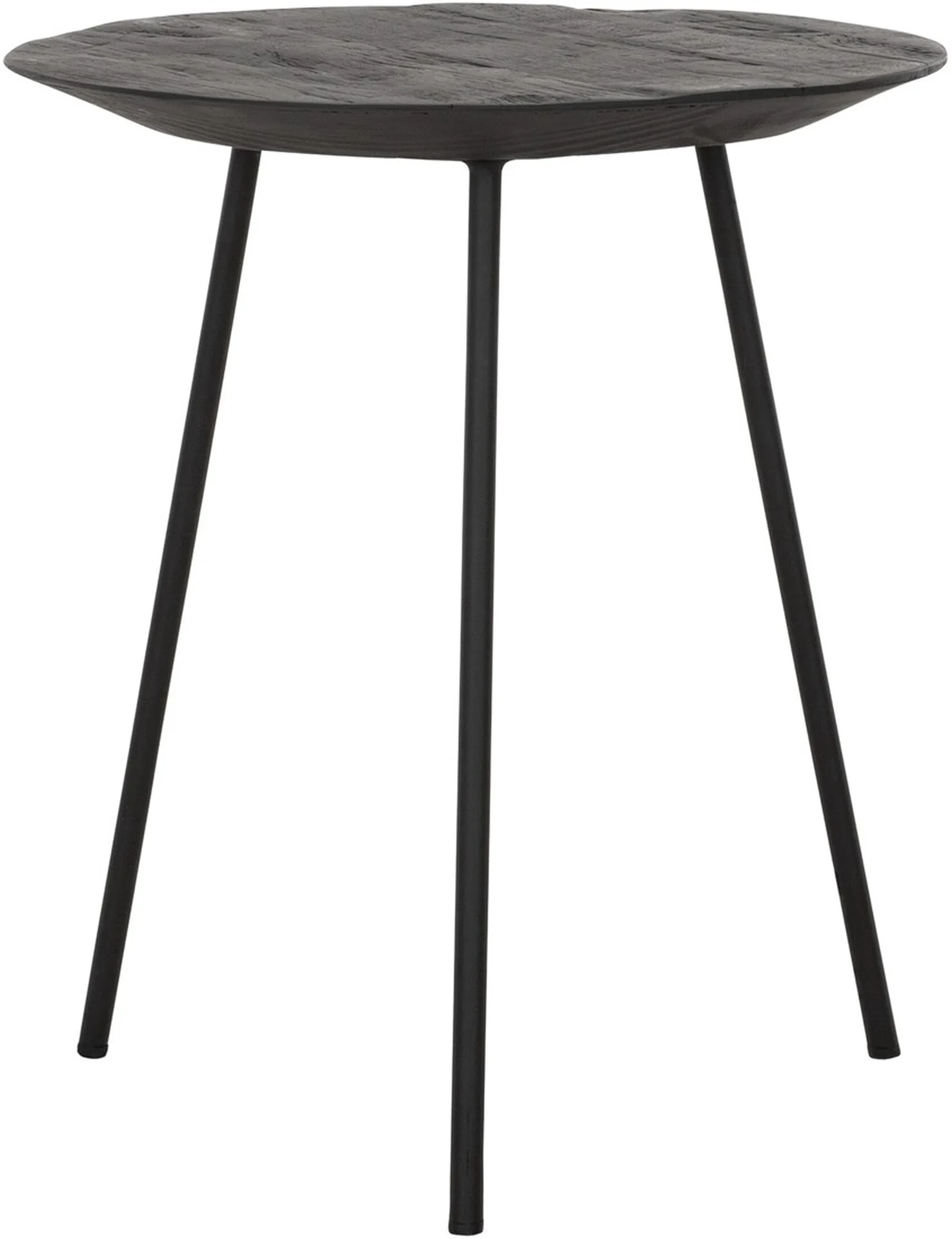 Couchtisch Jupiter aus Teakholz, modern und rund, schwarz gebeizt, Ø 40 cm, Metallgestell - dtp Home