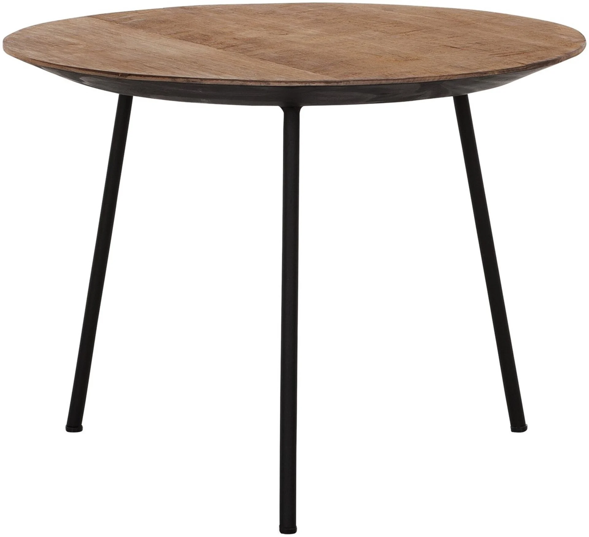 Couchtisch Jupiter aus Teakholz, modern und rund, Natur, Metallgestell in Schwarz, Ø 50 cm - dtp Home