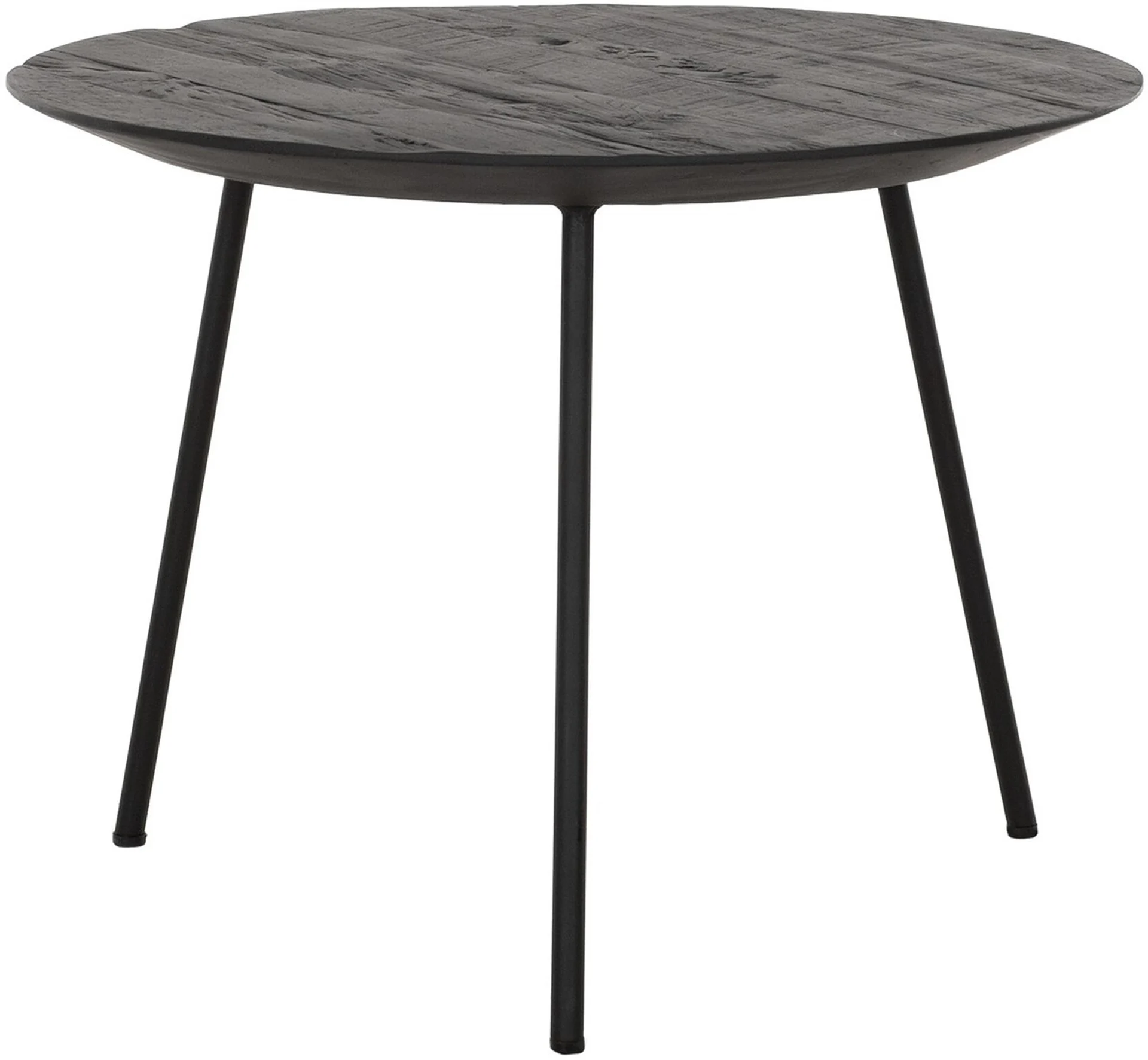 Couchtisch Jupiter aus Teakholz, rund im modernen Industrial-Stil, schwarz, Ø 50 cm
