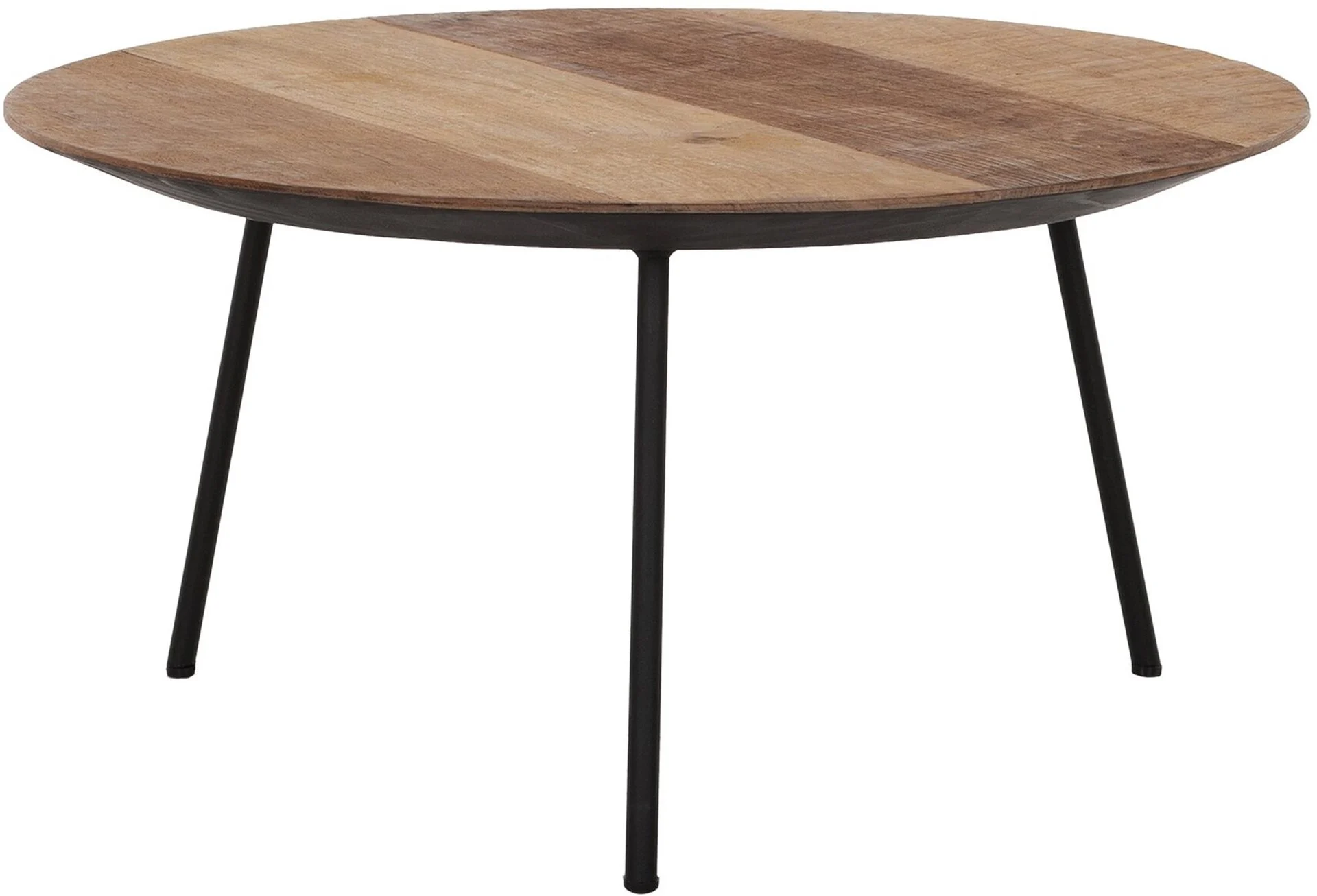 Couchtisch Jupiter aus Teakholz, modern und rund, Natur, Metallgestell schwarz, Ø 60 cm - dtp Home