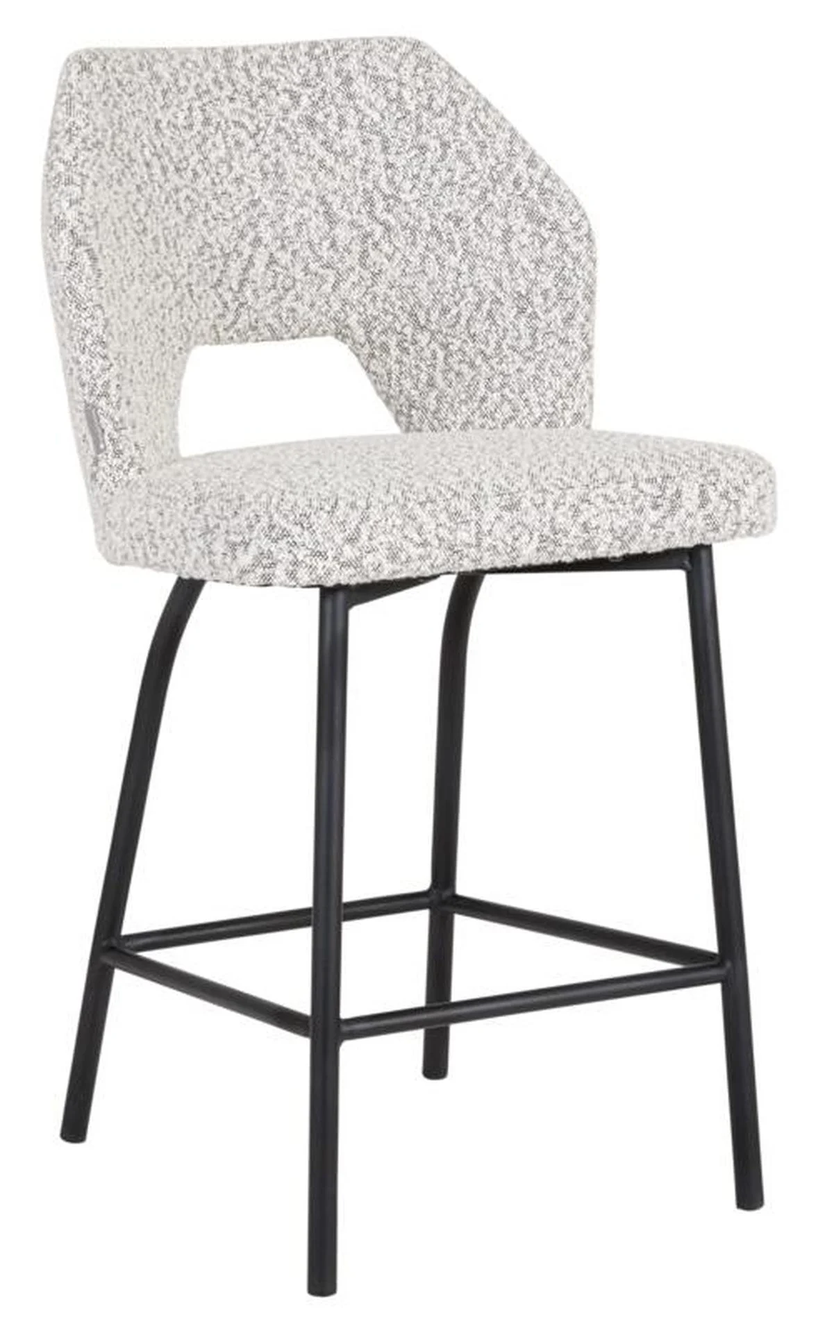 Barstuhl Bloom, Bouclé Stoff modern gepolstert, hellgrau, Metallgestell schwarz, bequem für Dein Zuhause - Must Living