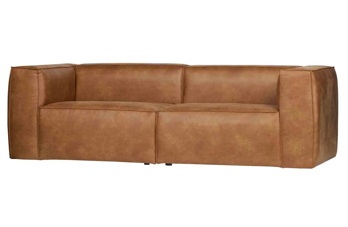 Sofa Bean Lederoptik, modern und gepolstert, Cognac, für 3-4 Personen, pflegeleicht