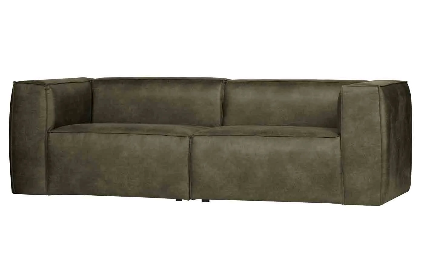 Sofa Bean in Lederoptik, modern und gepolstert, Farbe Army Grün, für 3–4 Personen - Woood