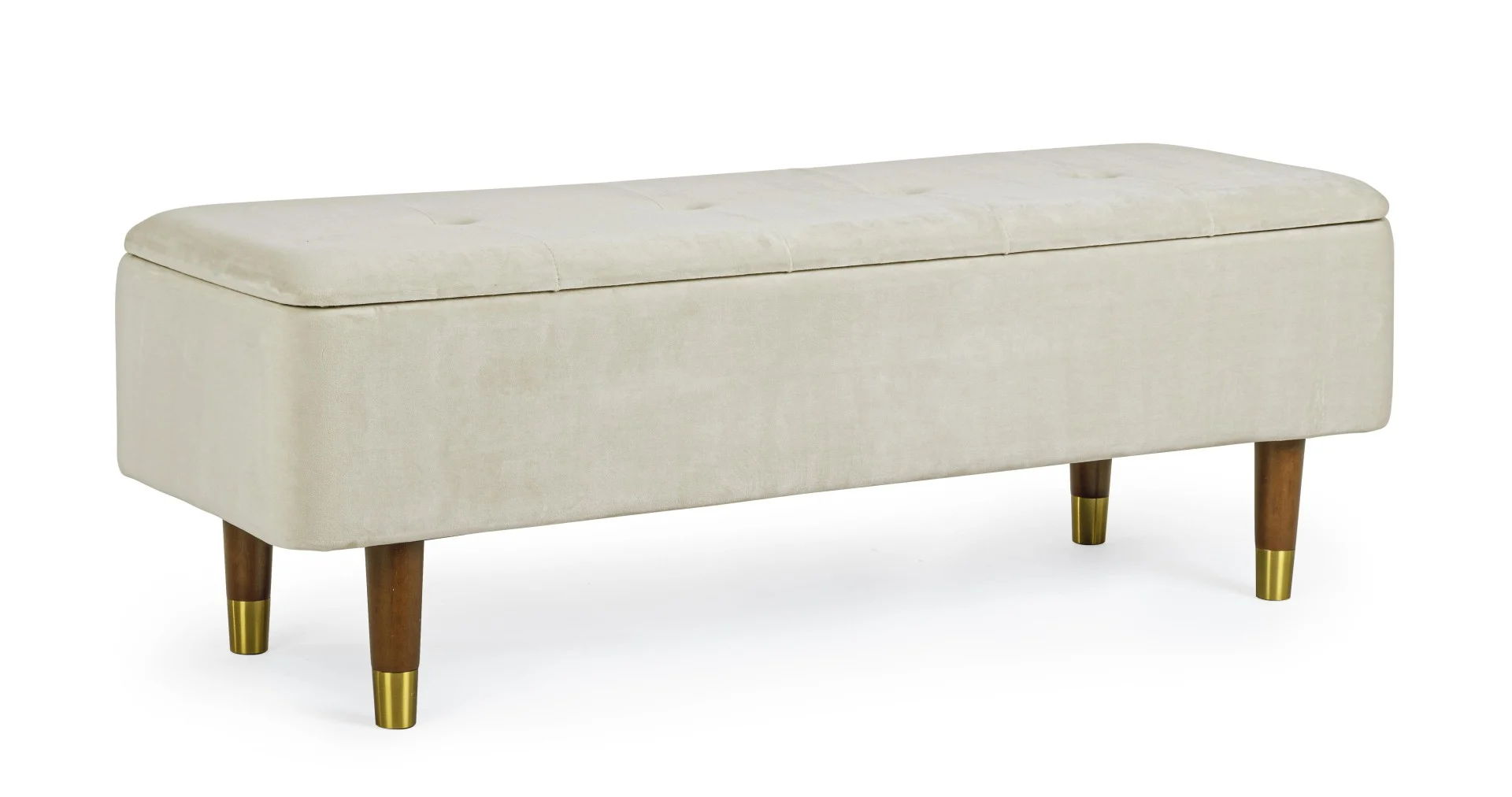 Bank Kira aus Samt, klassischer Retro Chic mit Stauraum, natur, gepolstert, für 2–3 Personen - Bizzotto