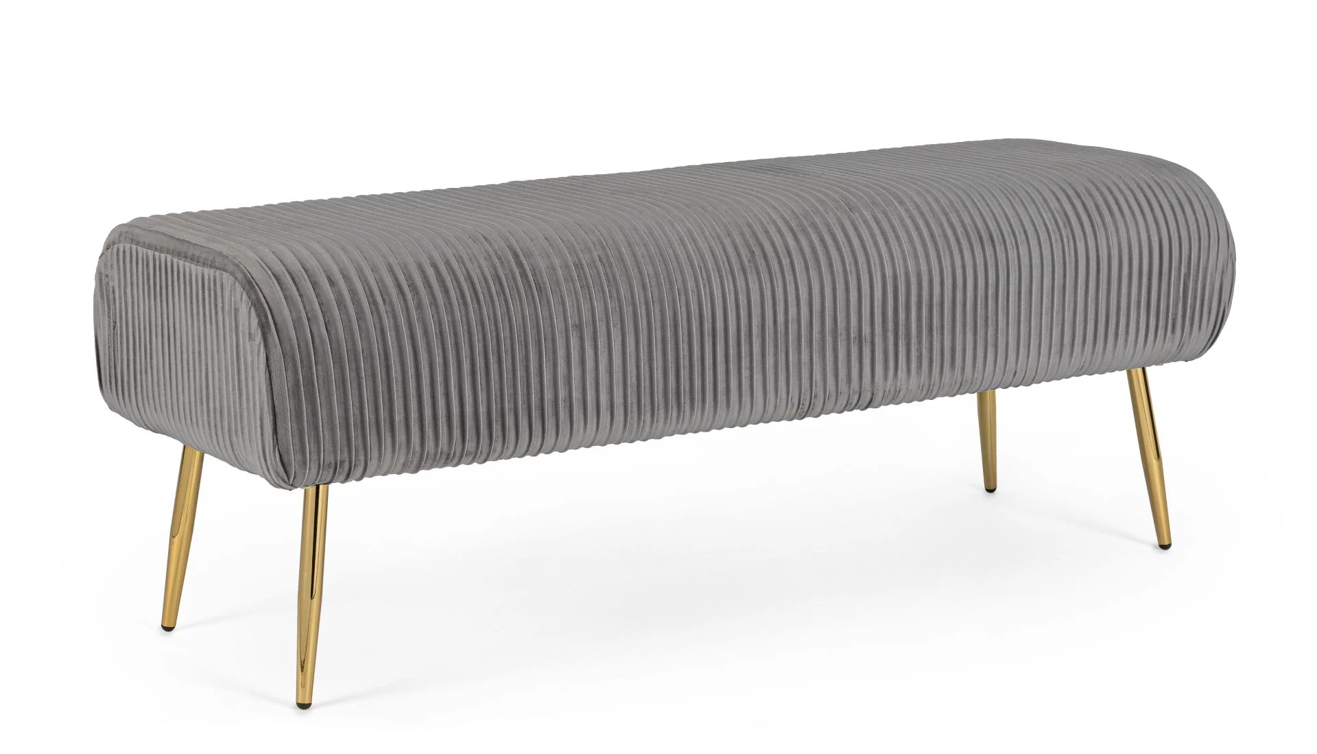 Bank Selena in Cord-Optik, modern gepolstert, grau mit goldfarbenem Metallgestell, für 1–2 Personen