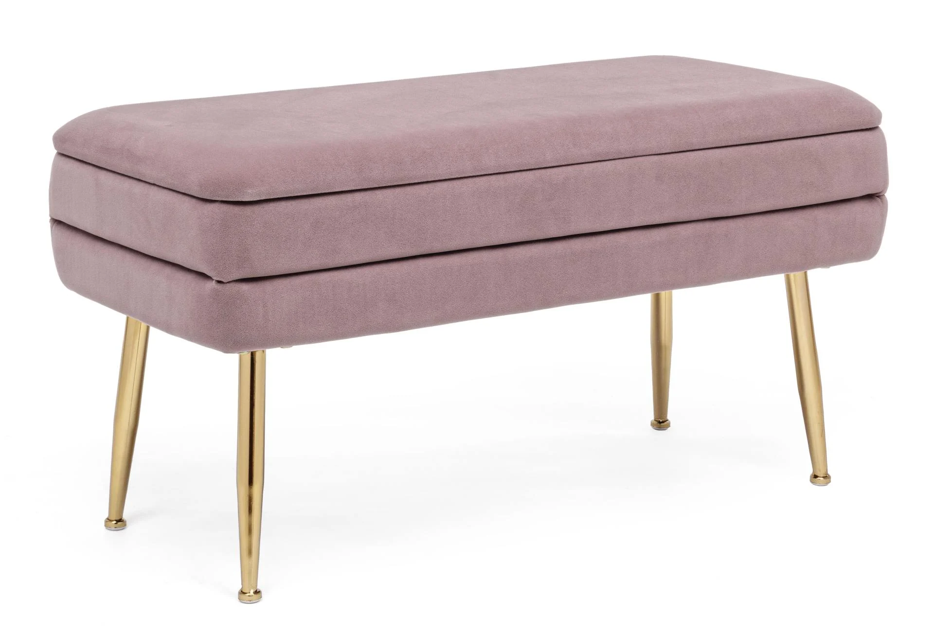 Bank Pavlina, Samtpolsterung und Stauraum, modern, rosa, goldfarbenes Metallgestell, 80 cm - Bizzotto