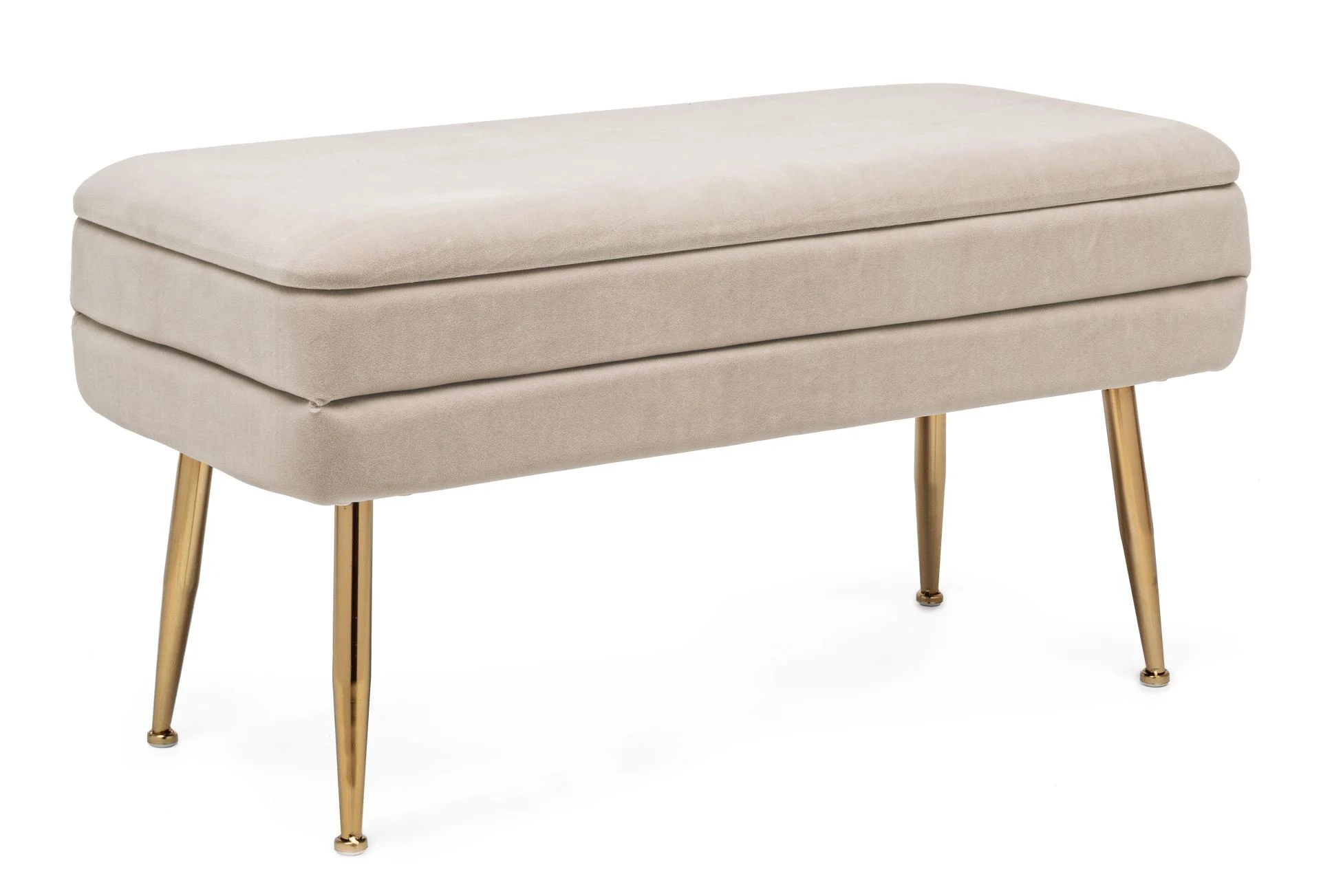 Bank Pavlina aus Samt, modern mit Stauraum, Beige, Metallgestell in Gold, 80 cm - Bizzotto