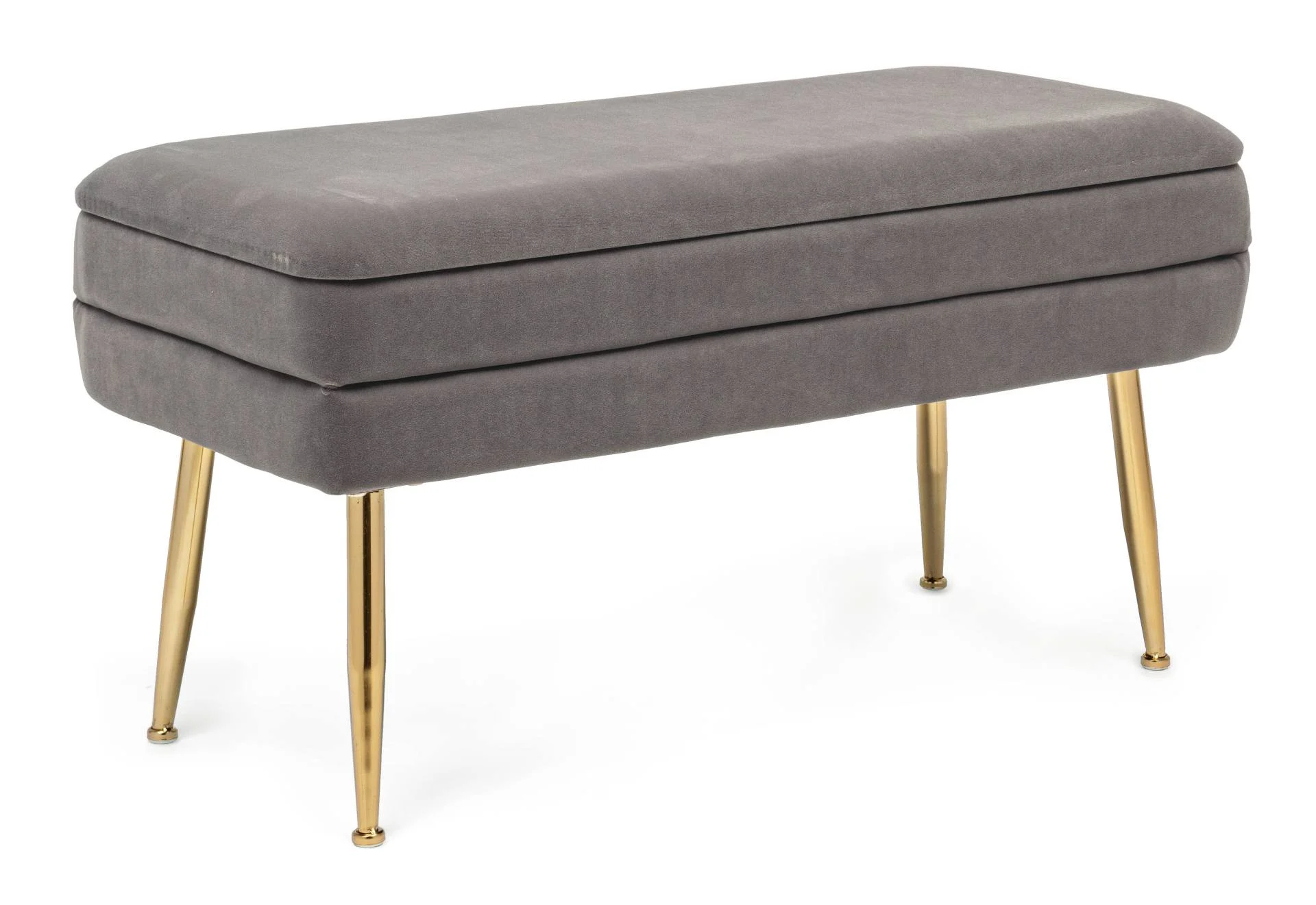 Bank Pavlina aus Samt, modern mit Stauraum, 80 cm, grau mit goldfarbenem Gestell - Bizzotto