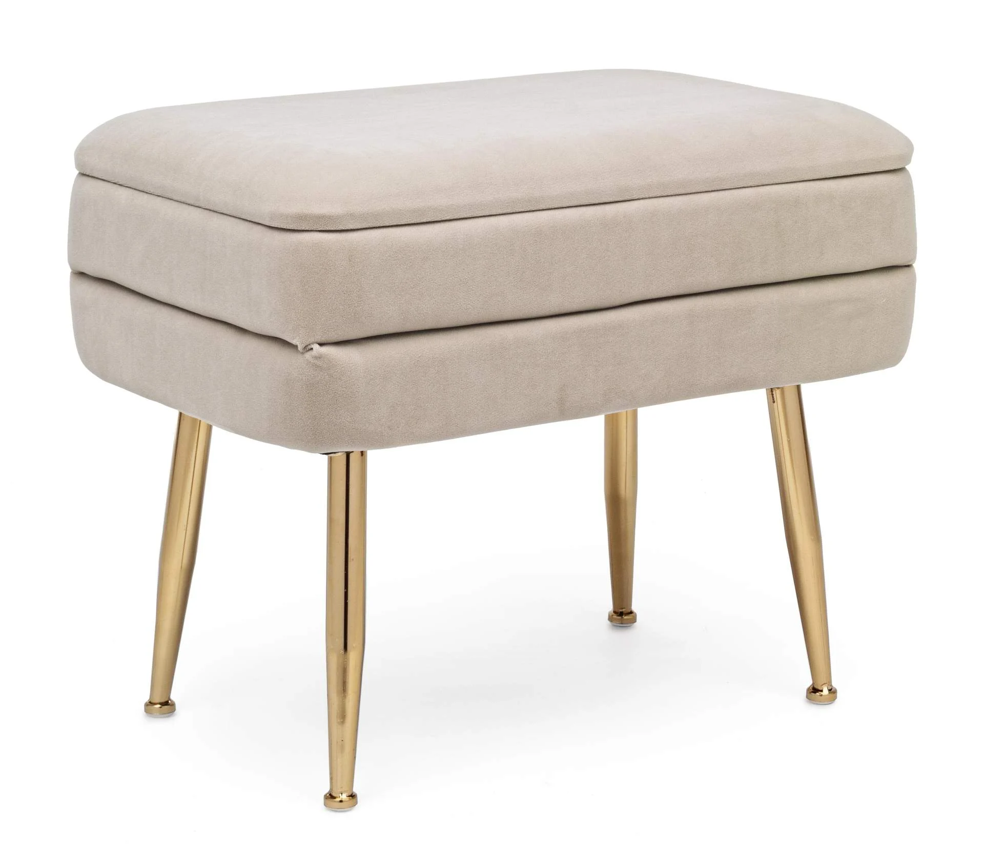 Bank Pavlina aus Samt, modern mit Stauraum, beige, goldfarbenes Metallgestell, 50 cm - Bizzotto