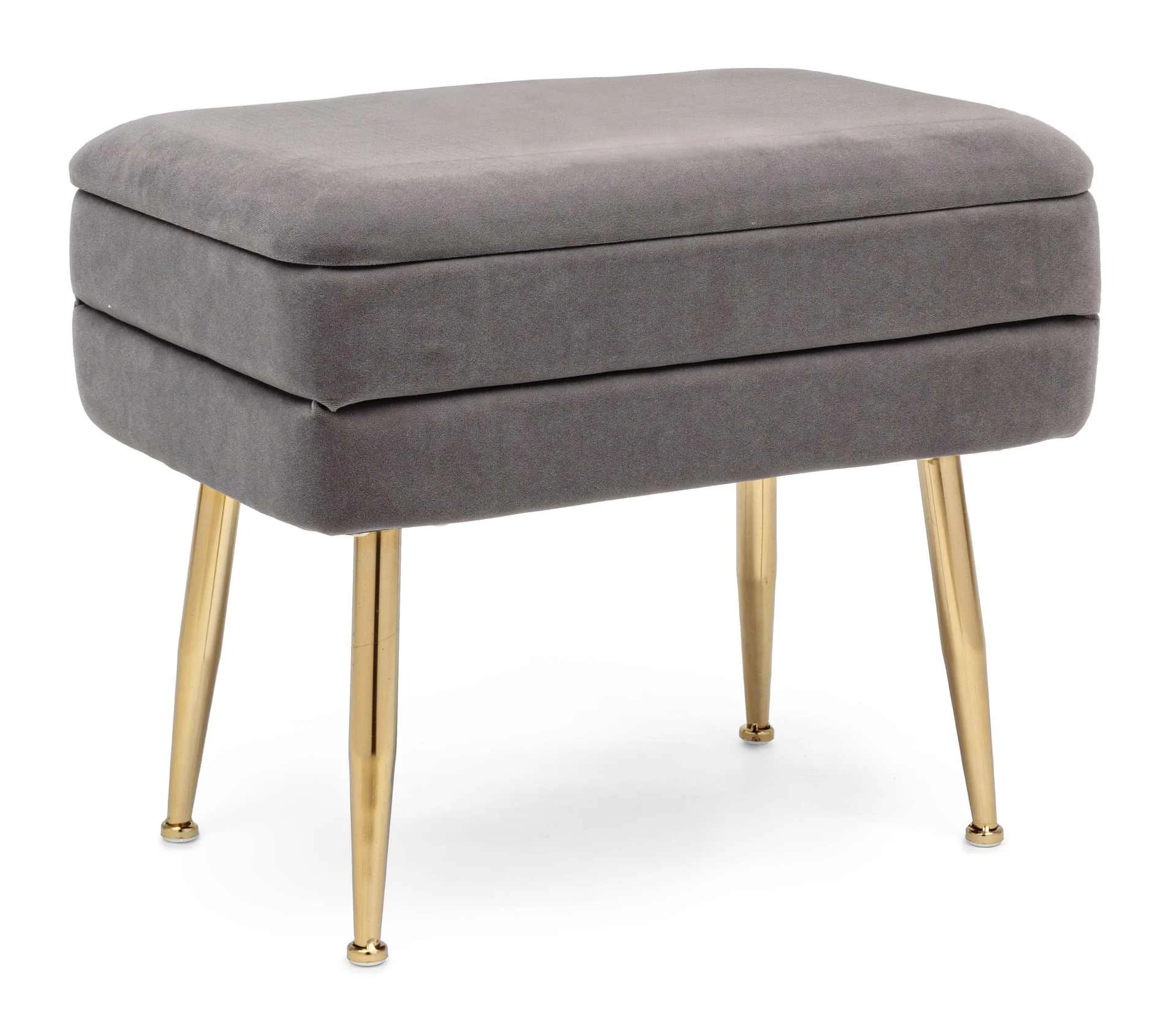 Bank Pavlina aus Samt, modern mit Stauraum, grau, Gestell in Gold, 50 cm breit - Bizzotto