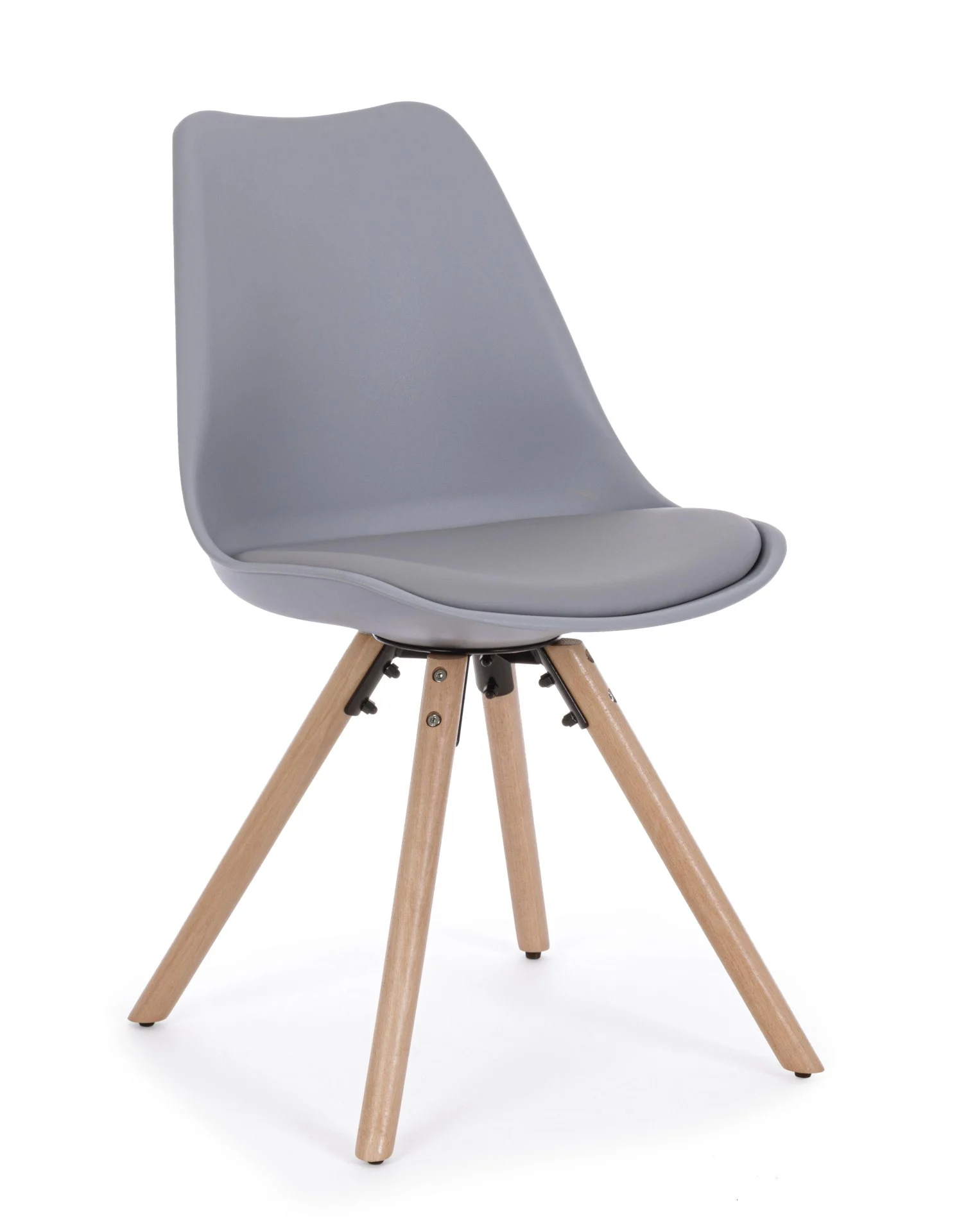 Stuhl New Trend 4er-Set, Kunstleder gepolstert, skandinavisches Design, grau, Gestell Buche natur