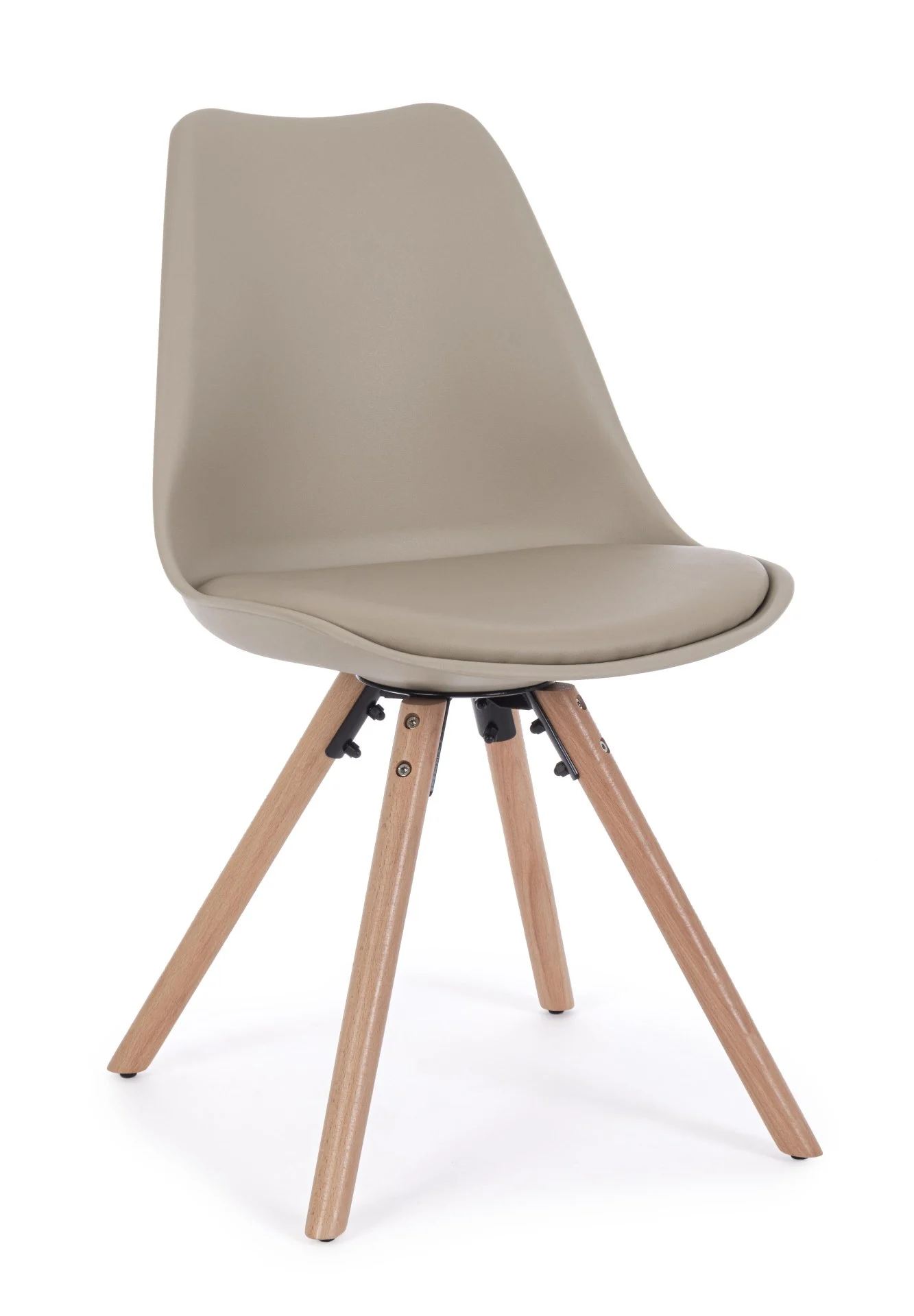Stuhl New Trend 4er-Set, Kunstleder und Buchenholz, modern gepolstert, Taupe, naturfarbene Beine
