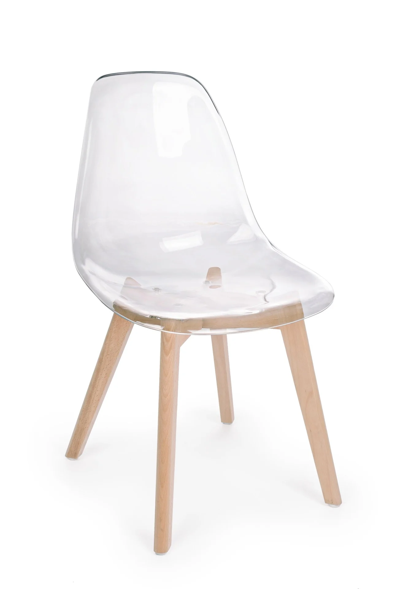 Stuhl Easy 4er-Set aus Kunststoff, modernes Design, transparent, Gestell aus Buchenholz
