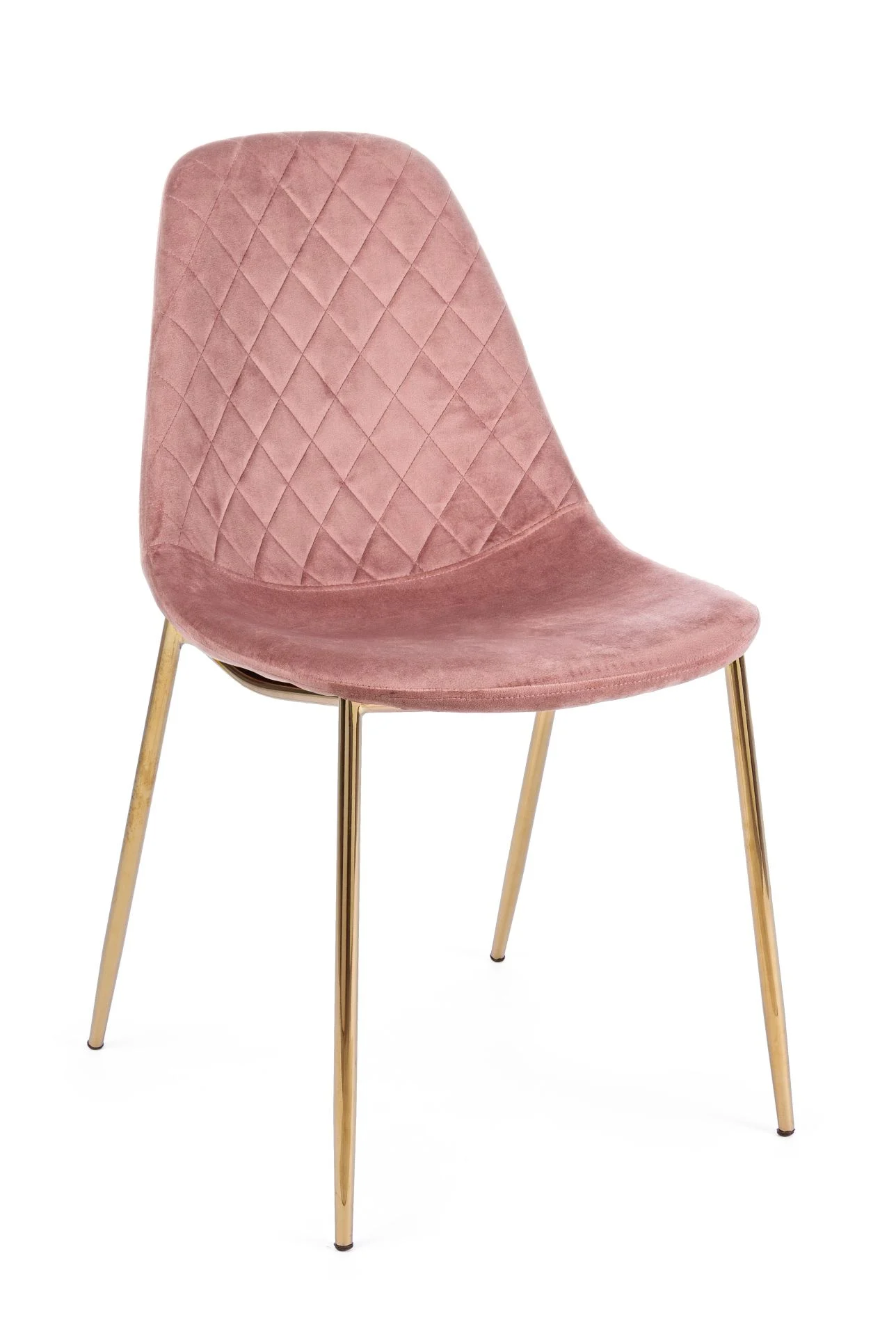 Esszimmerstuhl Terry 4er-Set aus Samt, modern gepolstert, Rosa, stabiles Metallgestell