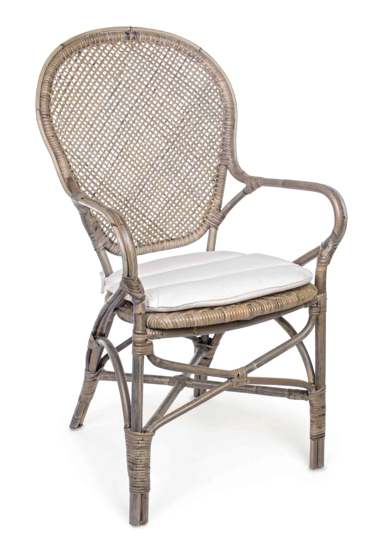 Stuhl Edelina aus Rattan mit Armlehne, skandinavischer Boho Stil, natur, inkl. Kissen - Bizzotto