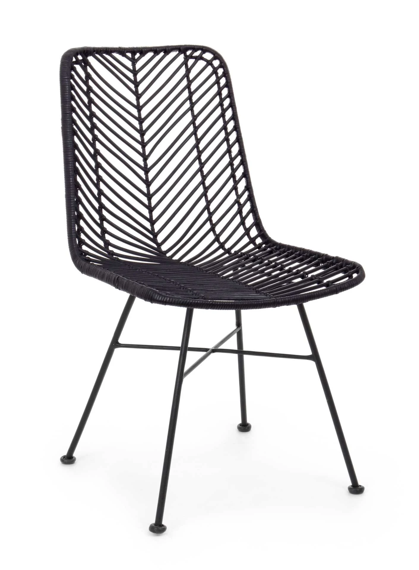 Stuhl Lorena aus Rattan und Metall, Boho Stil, Schwarz, modernes Design für Dein Zuhause - Bizzotto