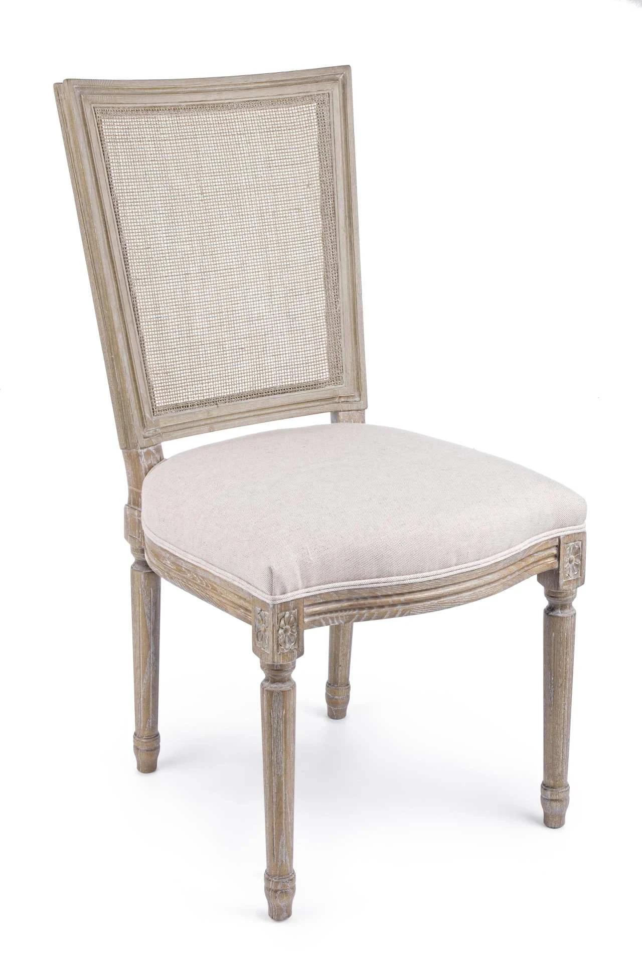 Esszimmerstuhl Liliane aus Eschenholz und Stoff, klassischer Stil, beige, gepolstert und komfortabel - Bizzotto