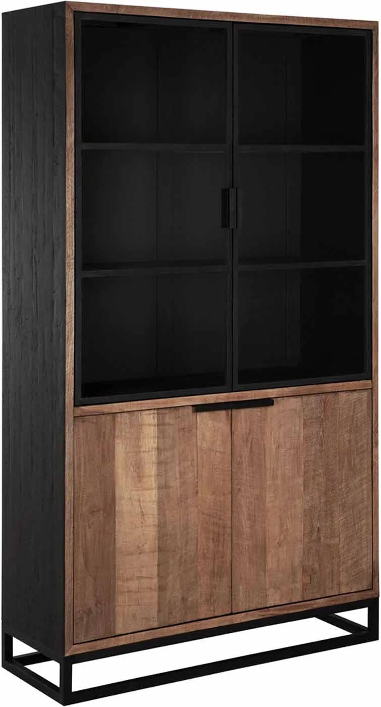 Vitrinenschrank Cosmo Teak Massivholz, Industrial Design, natur, 2 Klapptüren, Metallgestell - dtp Home
