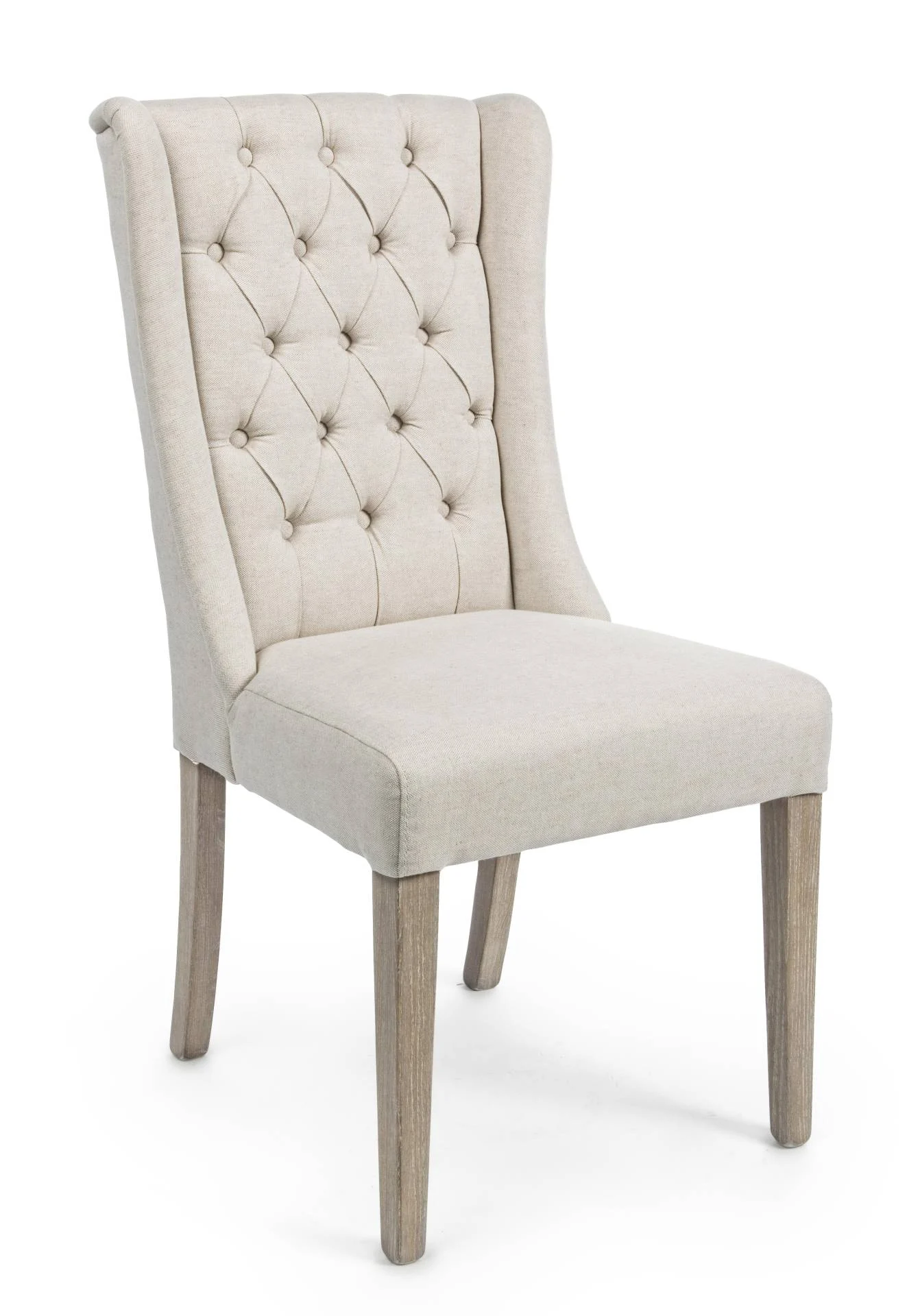 Esszimmerstuhl Columbia aus Eichenholz und Stoff, klassisch gepolstert, Beige, gesteppte Rückenlehne - Bizzotto