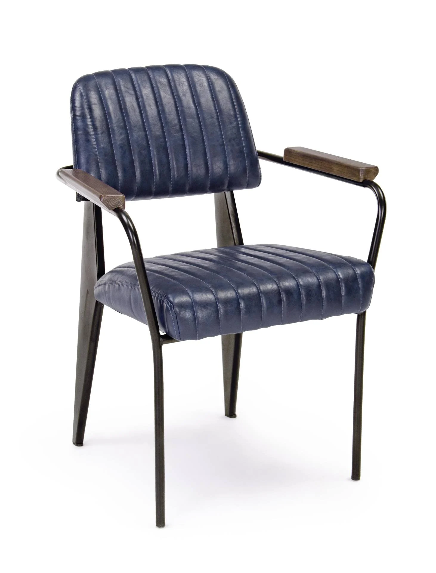 Stuhl Nelly mit Armlehne, Kunstleder und Metall, Industrial Stil, blau, gepolstert, von Bizzotto