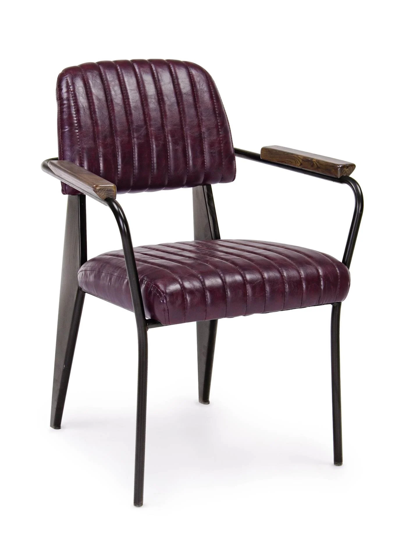 Stuhl Nelly mit Armlehne, Kunstleder und Metall, Industrial Design, weinrot, gepolstert - Bizzotto