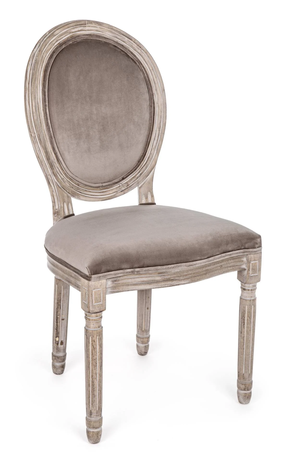 Stuhl Mathilde, Samtbezug und Birkenholz, klassischer Barockstil, taupe, gepolstert - Bizzotto