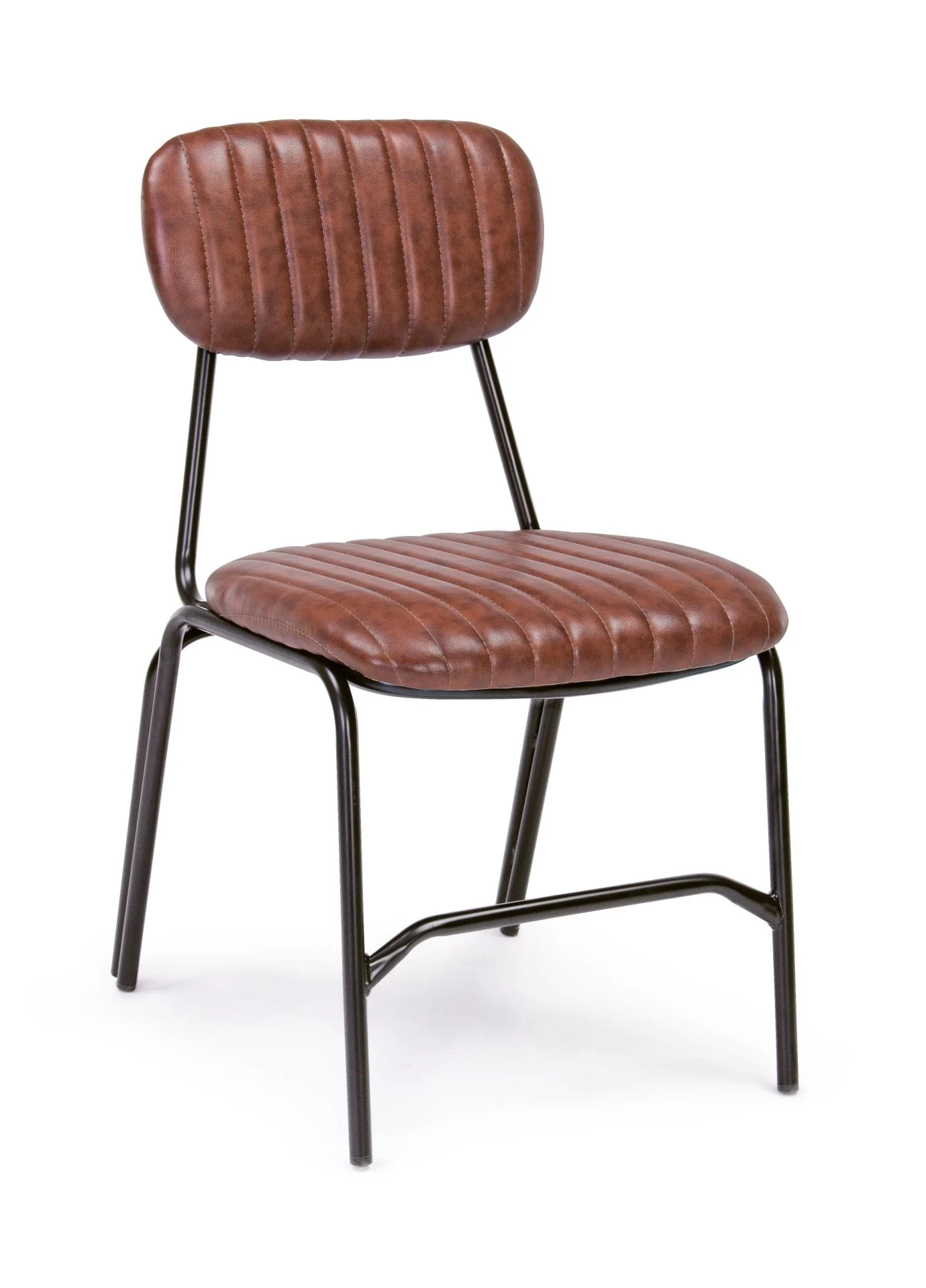 Stuhl Debbie aus Kunstleder und Metall, Industrial Design, cognacfarben, Rückenlehne mit Nieten - Bizzotto