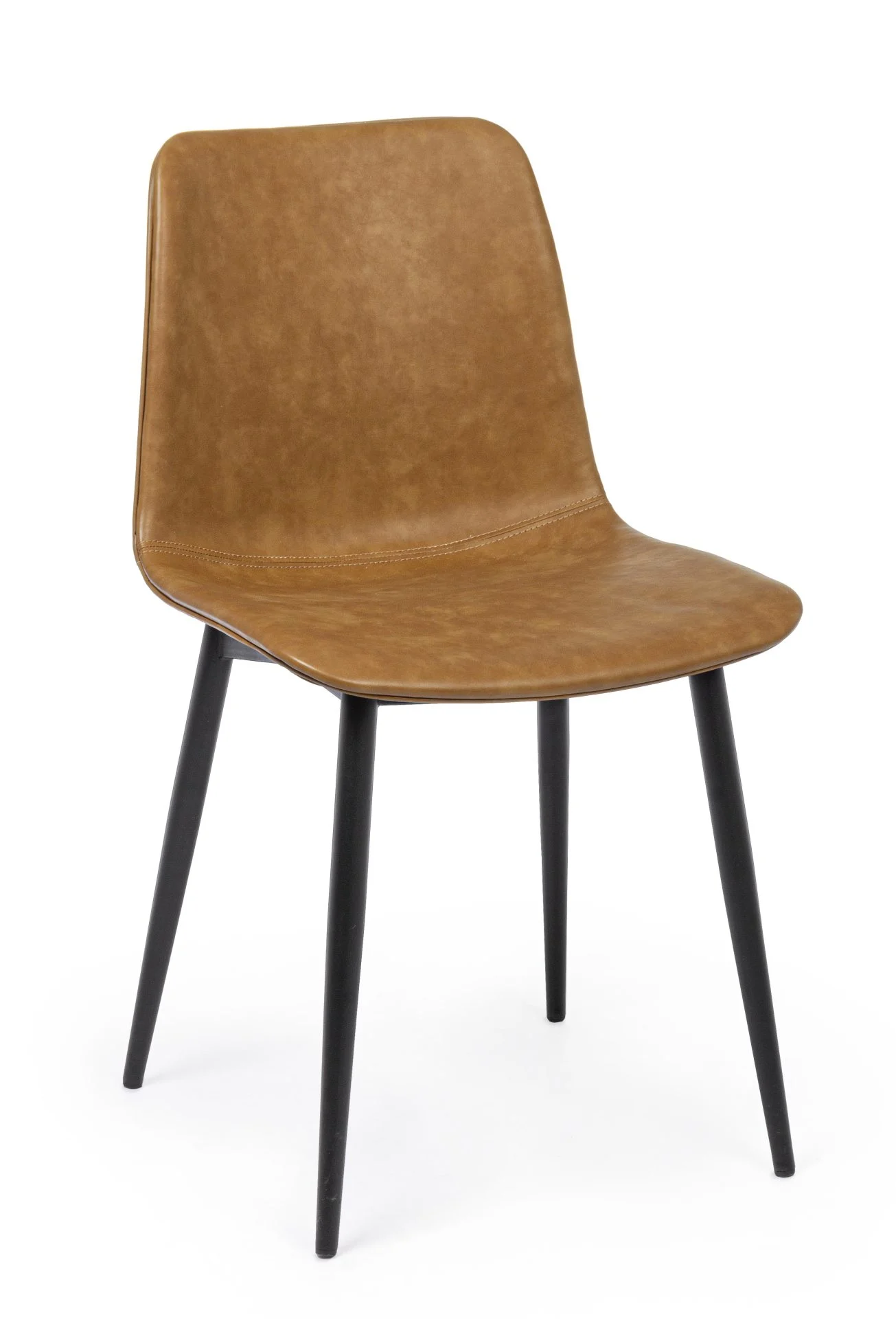 Esszimmerstuhl Kyra aus Kunstleder und Metall, modern, cognac-braun, stabiles 4-Fuß-Gestell