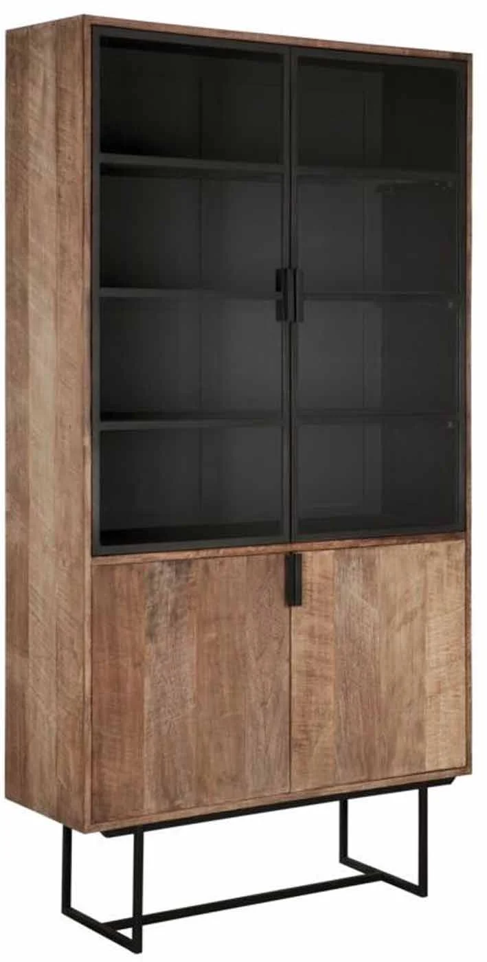 Vitrinenschrank Odeon, Teak und Metall, Industrial Design, naturfarben, 4 Klapptüren - dtp Home