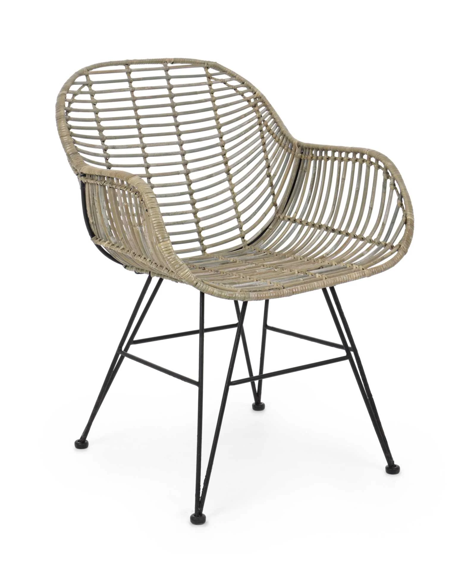 Stuhl Raquel mit Armlehne, Rattan und Metall, skandinavischer Boho Stil, naturfarben, bequem für Deinen Essbereich - Bizzotto