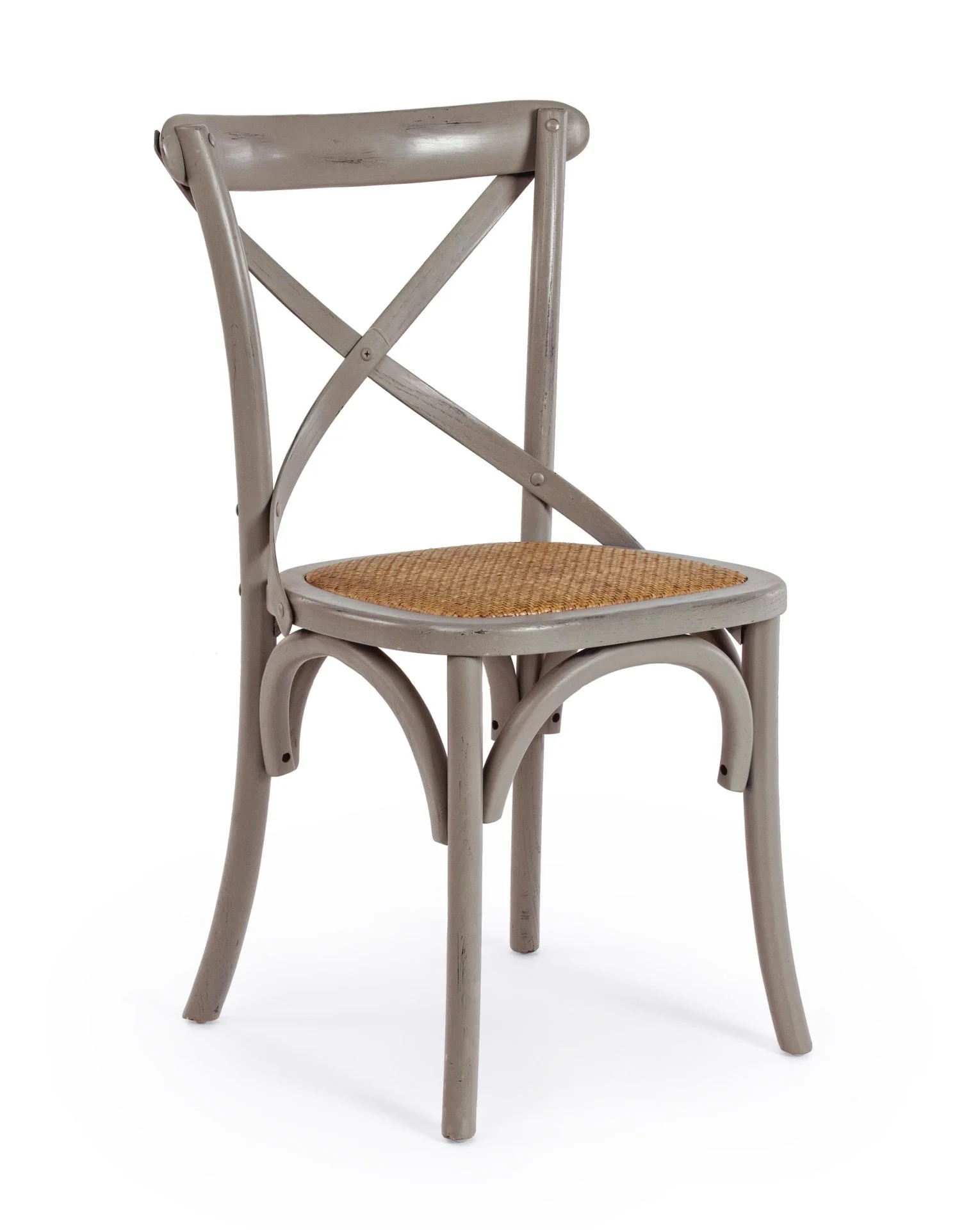 Stuhl Cross aus Ulmenholz und Rattan, klassisch, dunkelgrau, robust und pflegeleicht - Bizzotto