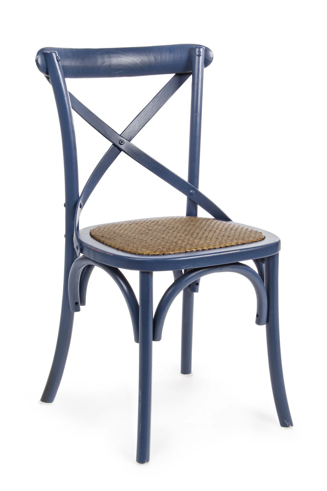 Stuhl Cross aus Ulmenholz und Rattan, klassisch, blau, robustes Design für dein Zuhause - Bizzotto