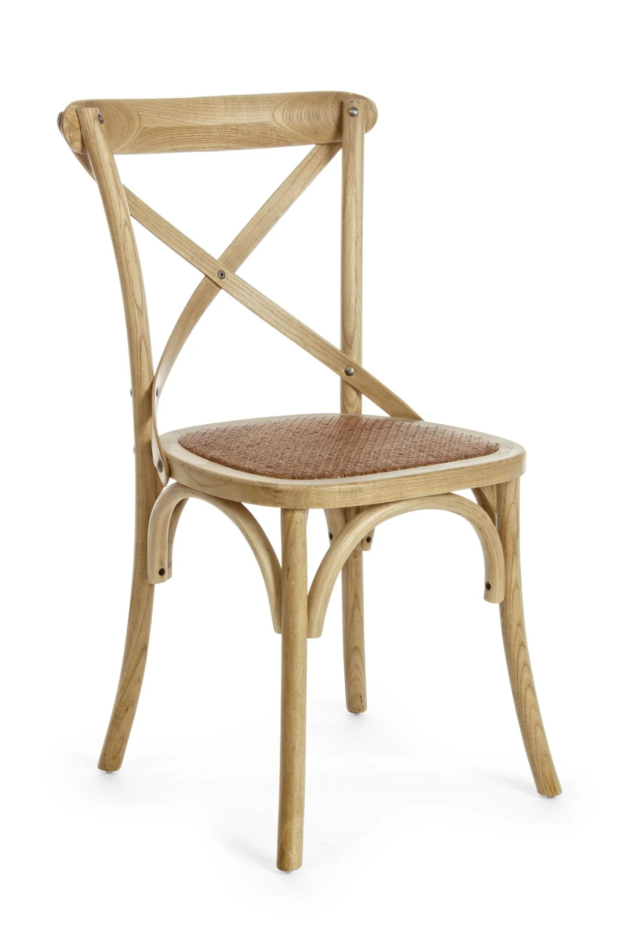 Stuhl Cross aus Ulmenholz und Rattan, klassisch, Braun, hochwertiges Naturmaterial - Bizzotto