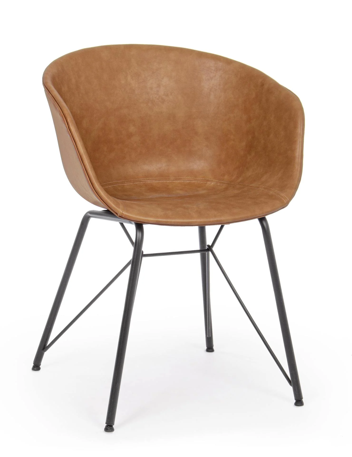 Esszimmerstuhl Warhol Metallgestell, modernes Design, Kunstleder in Cognac, schwarz lackiert - Bizzotto