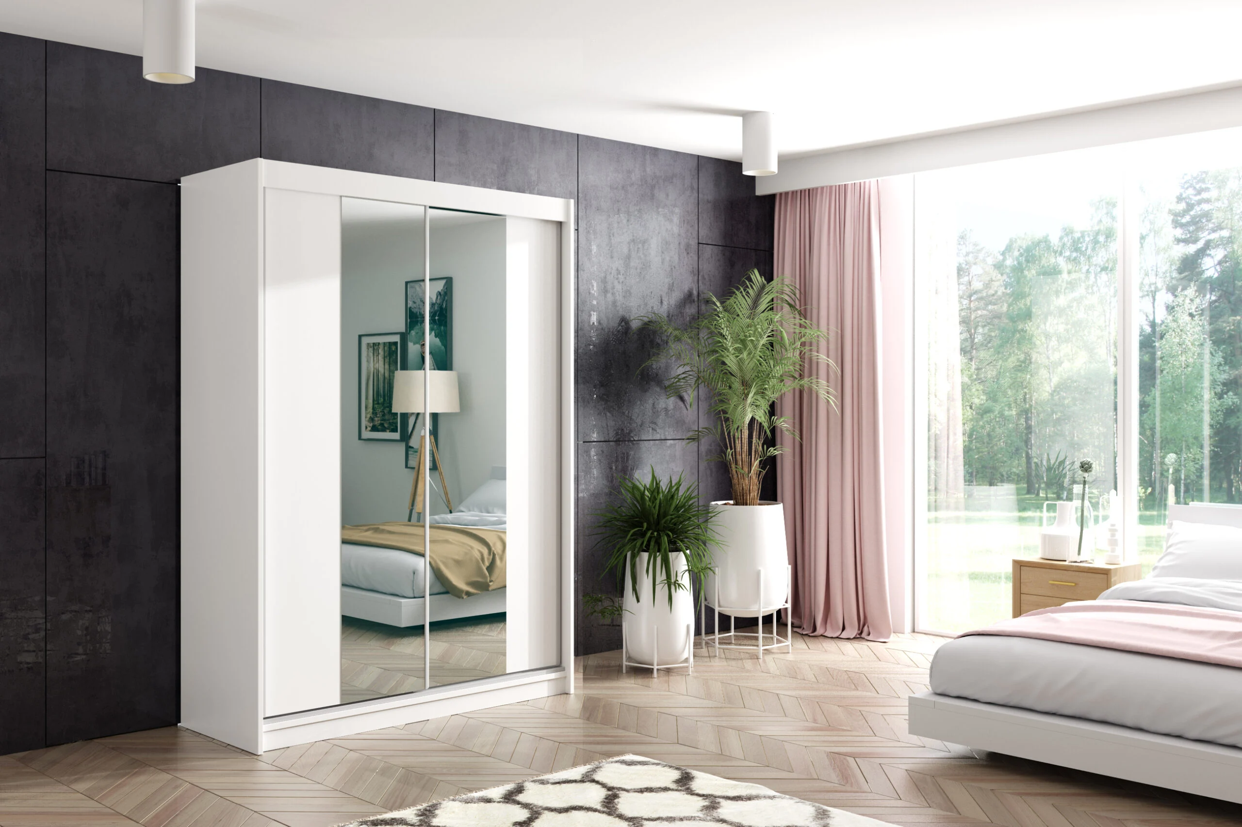 Schiebetürenschränke LUZO Weiß 120 cm x 61 cm x 216 cm - Altdecor