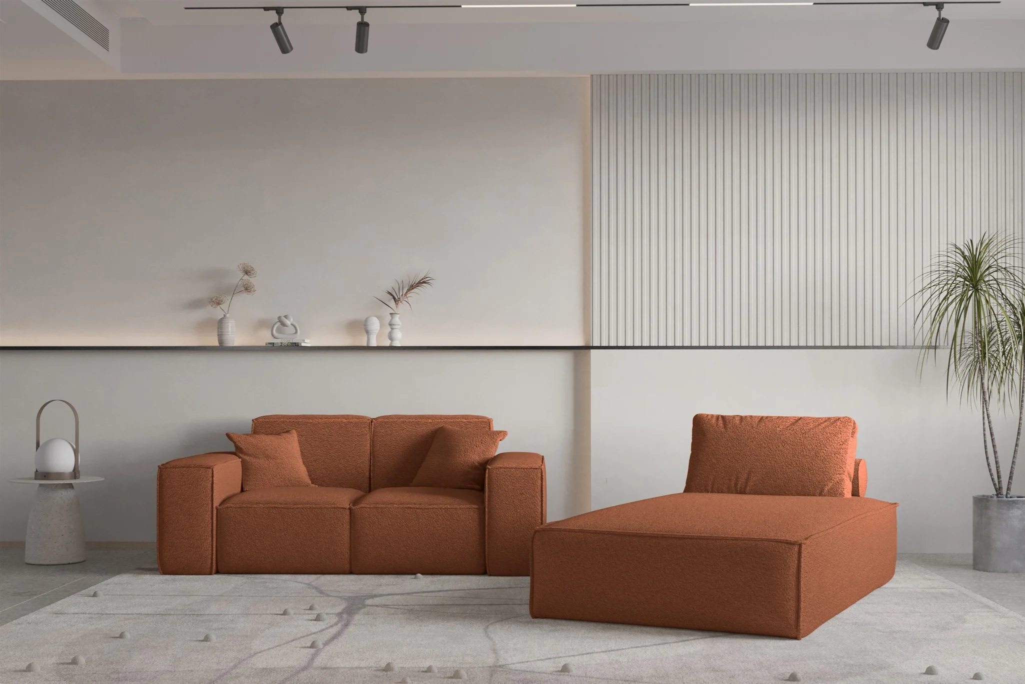 Sofa Set 2-teilig Sezlong und Sofa 2-Sitzer CELES PREMIUM Stoff Ascot Bukla Terracotta