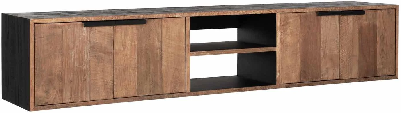 TV Board Cosmo aus Teakholz, modern und hängend, natur, 205 cm Breite, vormontiert - dtp Home