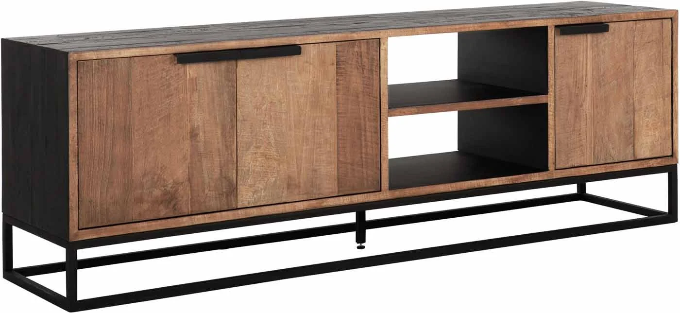 TV Board Cosmo aus Teakholz, Industrial Design, Natur, Metallgestell, 165 cm breit - dtp Home
