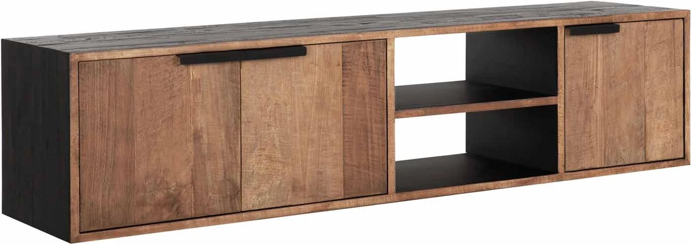 TV Board Cosmo aus Teakholz, modern hängend, natur, 165 cm, mit 3 Türen und 2 Fächern - dtp Home