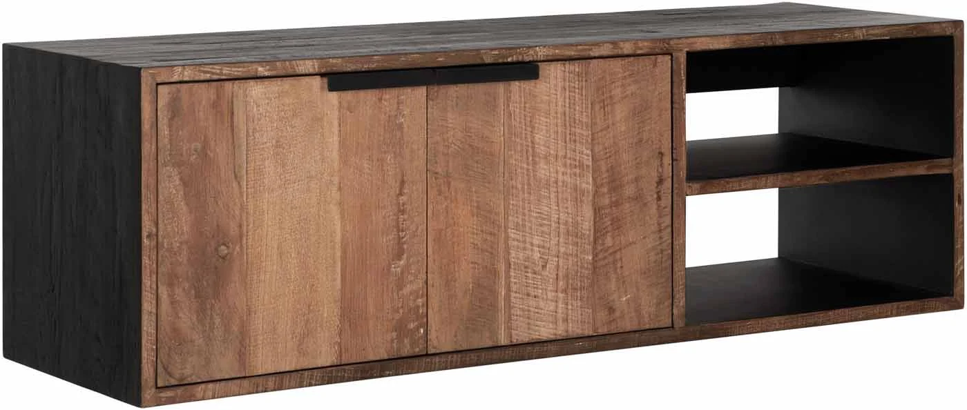 TV Board Cosmo Hängend, Teakholz natur, modern, 125 cm, zwei Türen, vormontiert - dtp Home