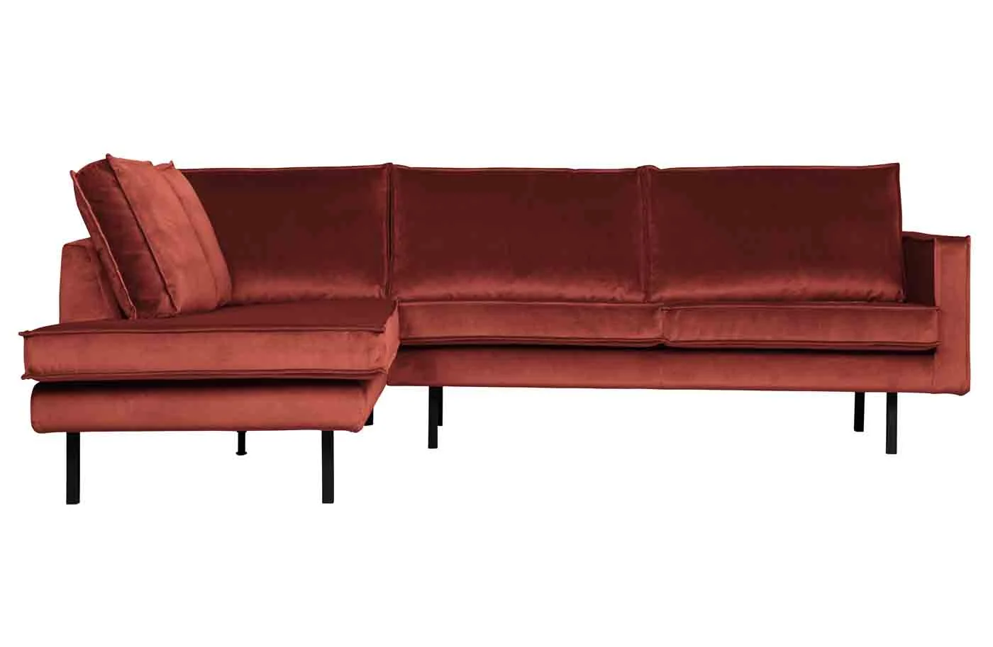 Ecksofa Rodeo aus Samt, modern, links, rot kastanienrot, komfortabel für 4–5 Personen - Woood